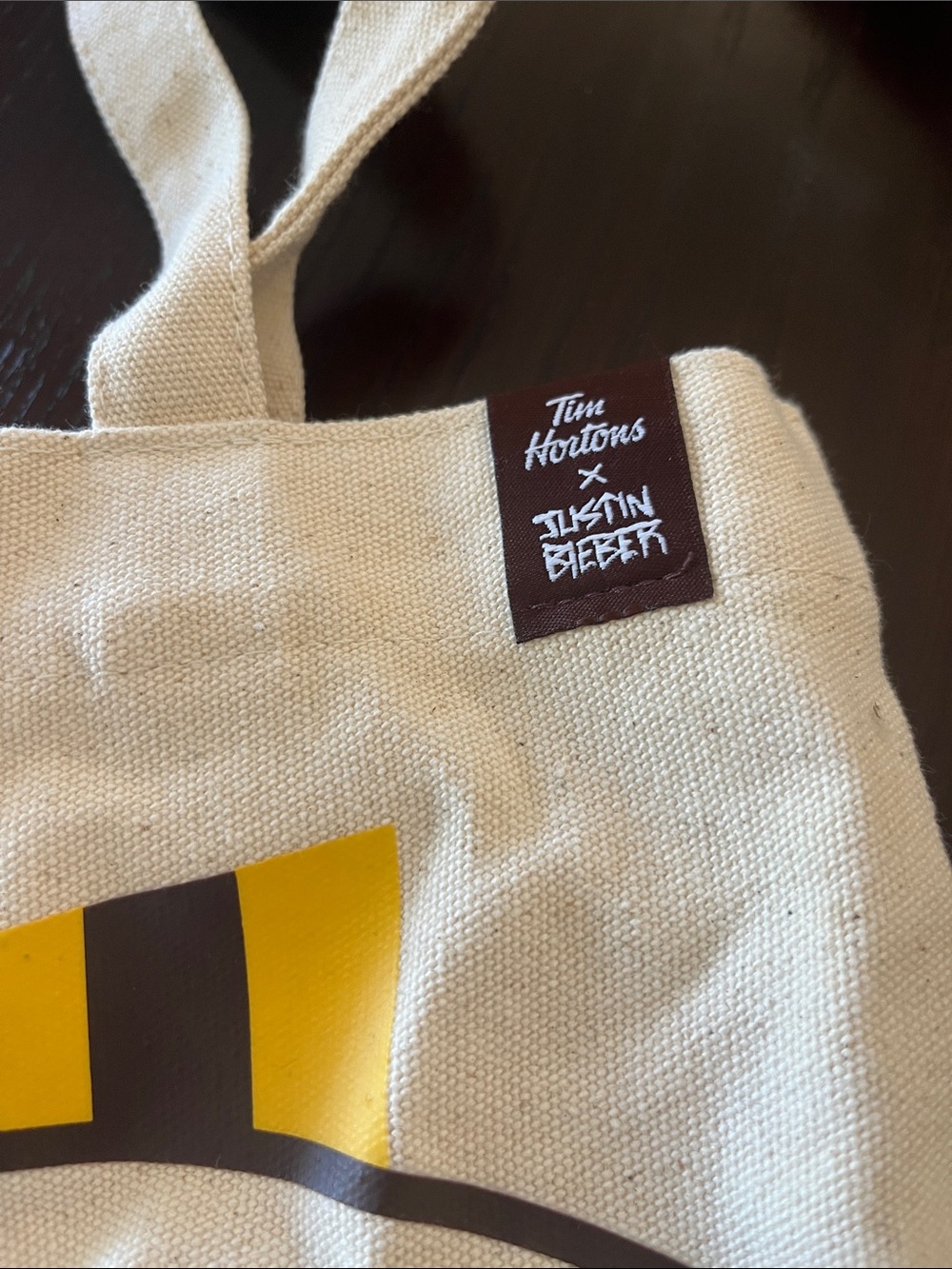 Tim Hortons Cream Canvas Tote Bag with Yellow & Black Accents - Picture 2 of 5